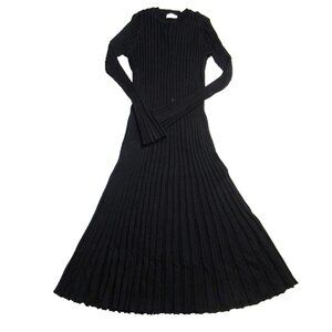 NWT DISSH Ada Midi in Black Long Sleeve Stretch Ribbed Knit Stretch Dress M